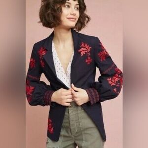 Anthropologie Child Of The Universe Madalyn Embroidered Floral / Hearts Blazer